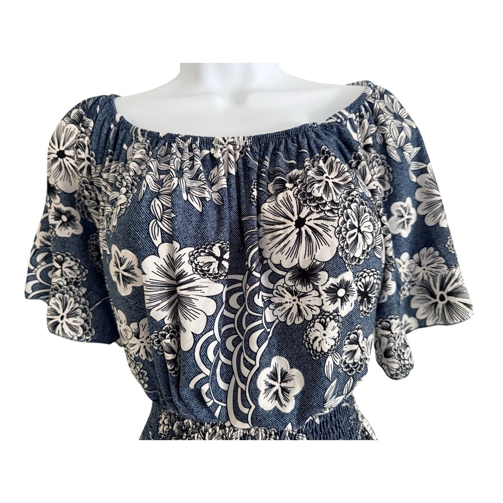 Anthropologie Kindred Floral Maxi Dress L Blue Smocked Waist Boho Cottagecore - Picture 4 of 10